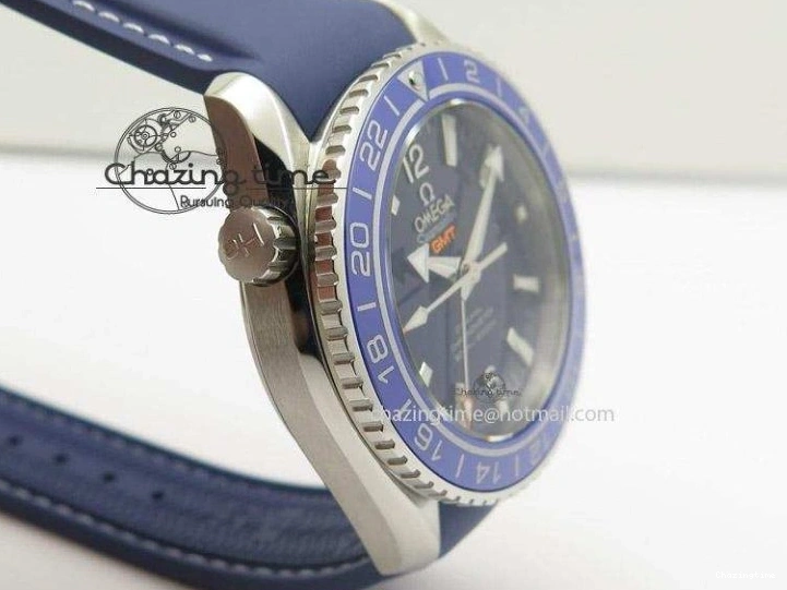 0307 HighPerformance Seamaster Planet Ocean GMT 600M Blue Dial SS On Blue Rubber Strap A 8278